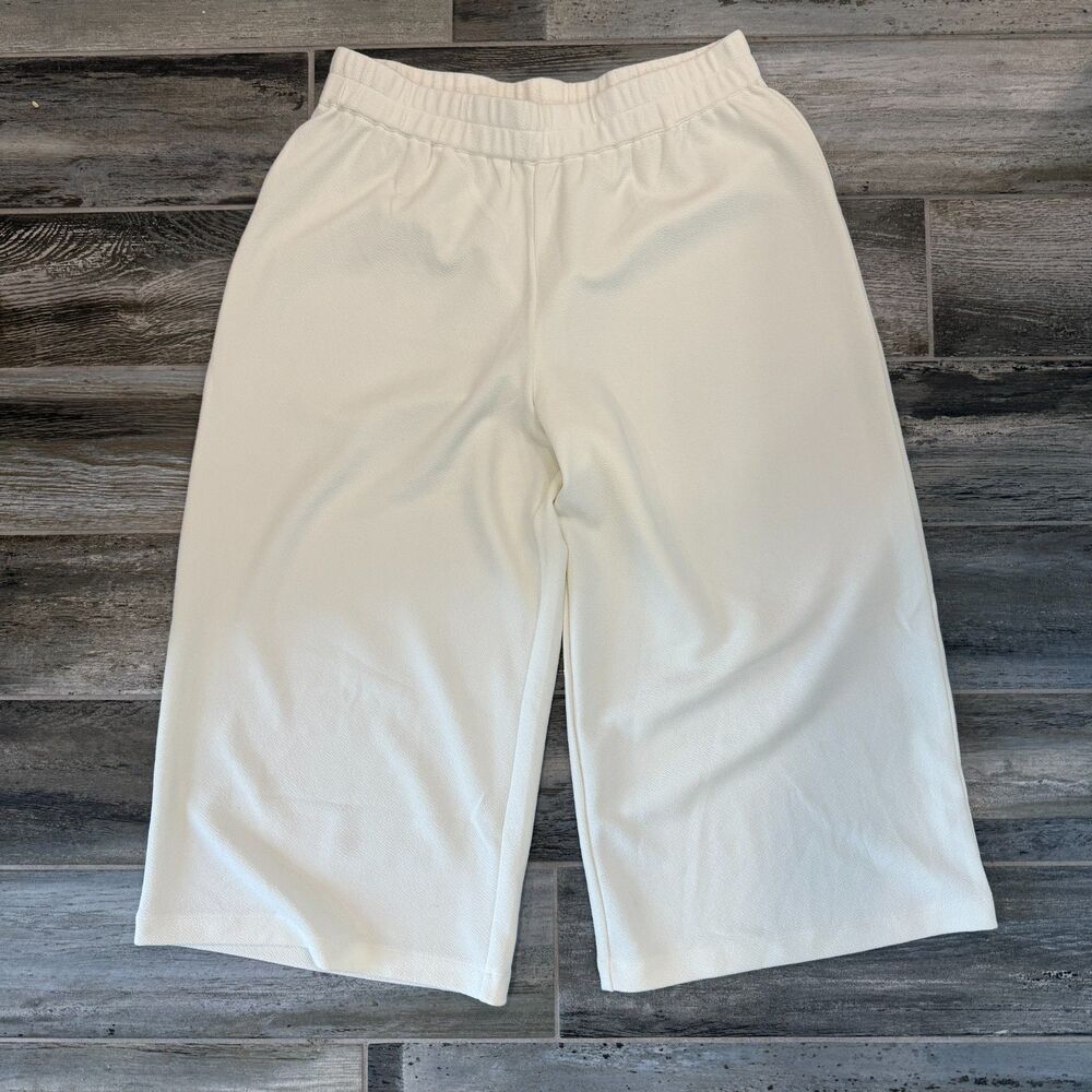 Joan Rivers Wide Leg Trousers Beige Palazzo Pant Crepe Casual Office School Wear - Picture 3 of 4